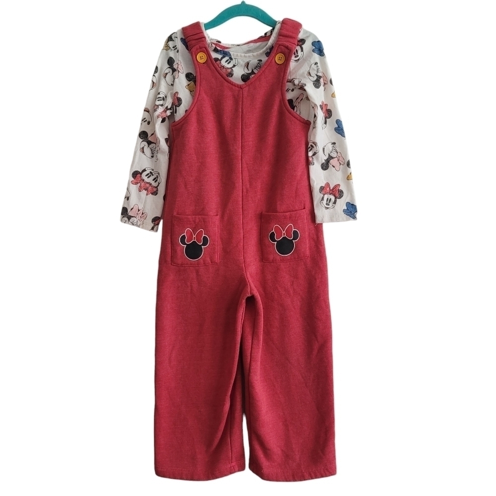 Disney Junior Minnie 4T Overalls + Long Sleeve Grpahic Shirt